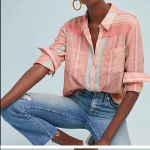 Anthropologie Maeve Calipatria Peach Coral Woven Textile Button Down Top 10